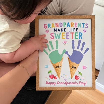 Personalized Grandparents Day Wooden Frame – Handprint Keepsake Gift