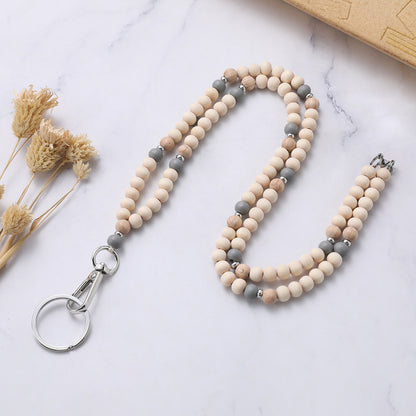 Personalized White & Wood Name Lanyard – Neutral Teacher Gift