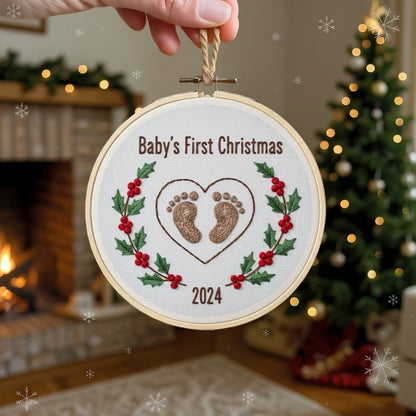 Personalisierter, bestickter Weihnachtsbaumschmuck für Babys ersten Weihnachtsbaum | Individueller Name
