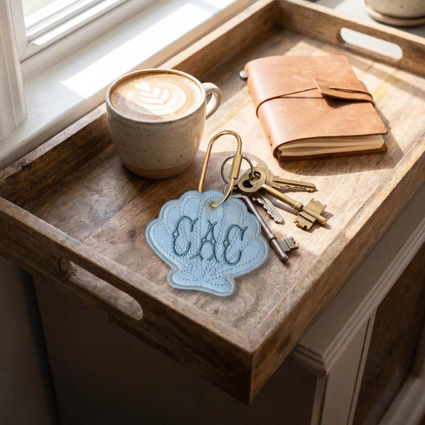 Embroidered Seashell Bag Tag | Personalized Beach Charm