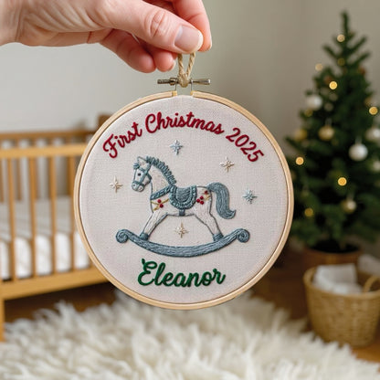 Personalized Baby’s First Christmas Train Embroidered Ornament | Custom Name