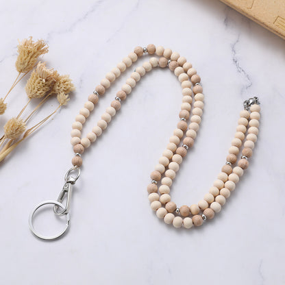 Personalized White & Wood Name Lanyard – Neutral Teacher Gift