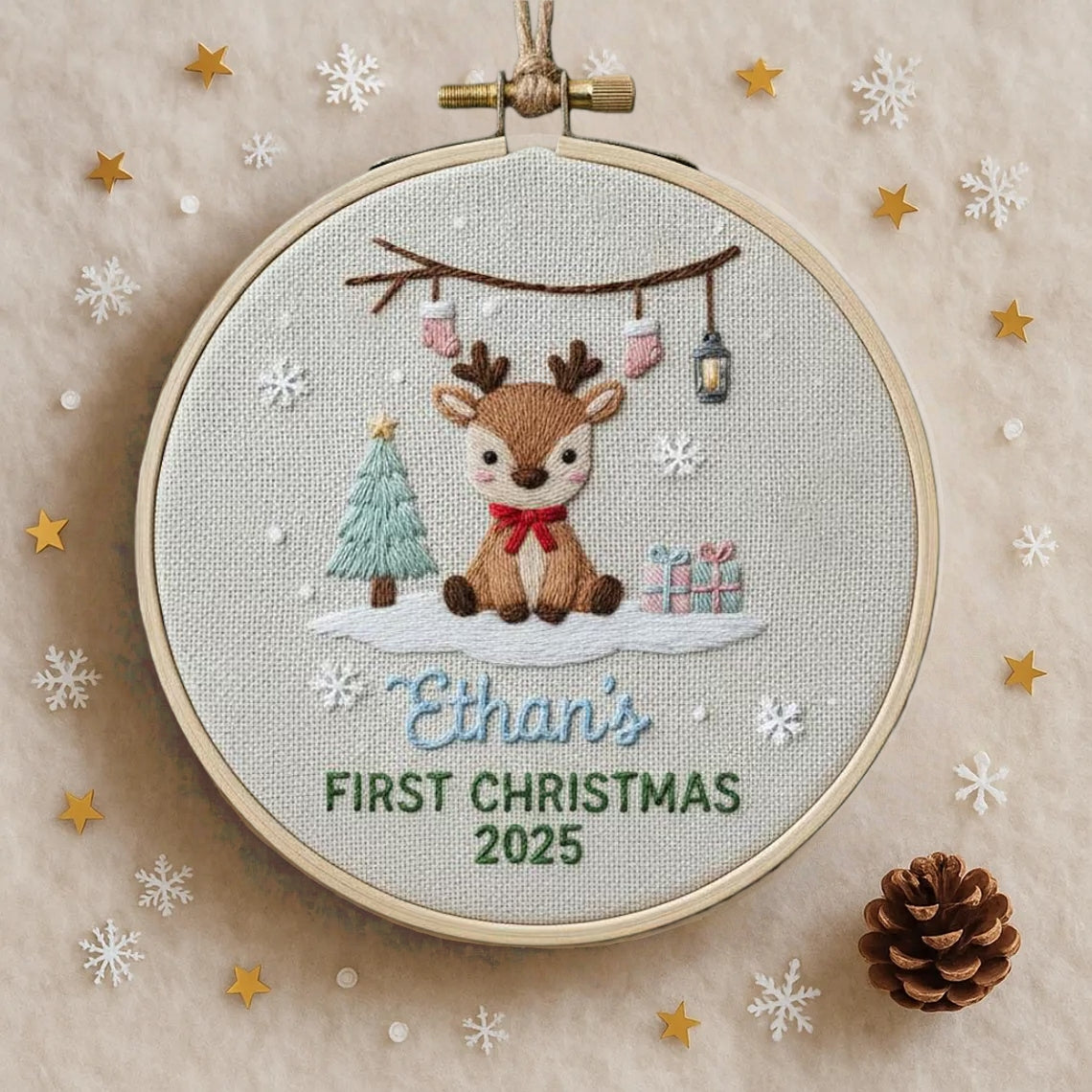 Goose Baby’s First Christmas Ornament – Hand Embroidered Personalized Gift