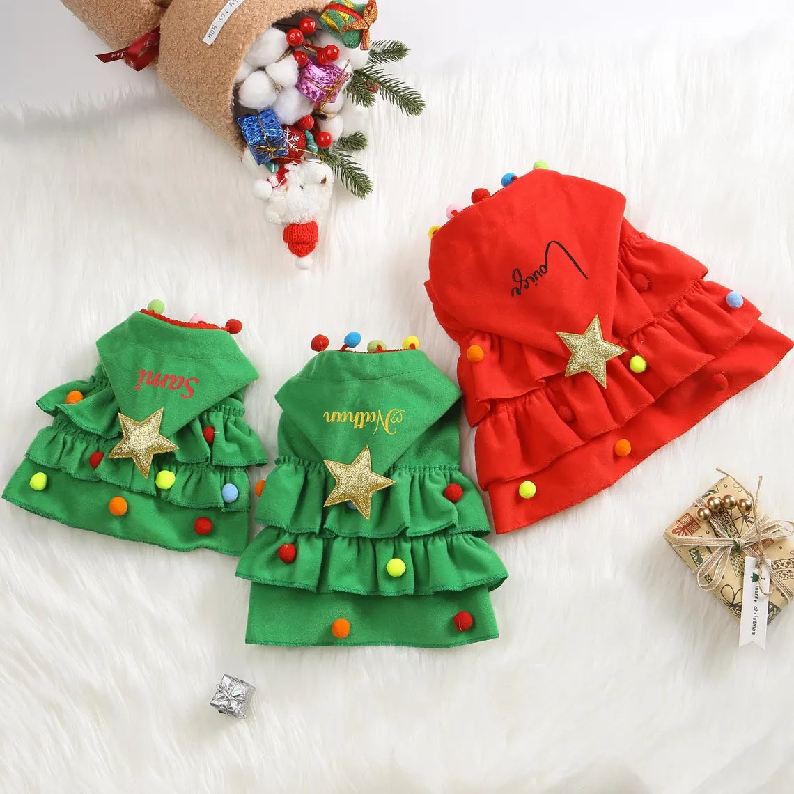Personalized Christmas Pet Name Cape | Dog & Cat Holiday Outfit | Custom Embroidered Pet Cloak