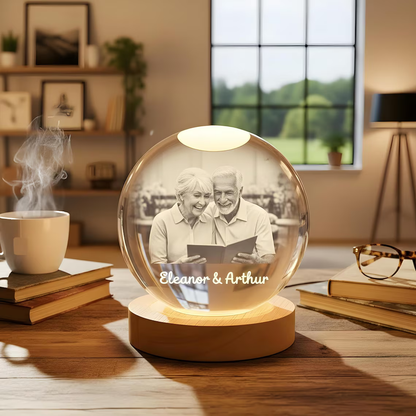 Personalized 2D Photo Crystal Ball Night Light – Engraved LED Lamp
