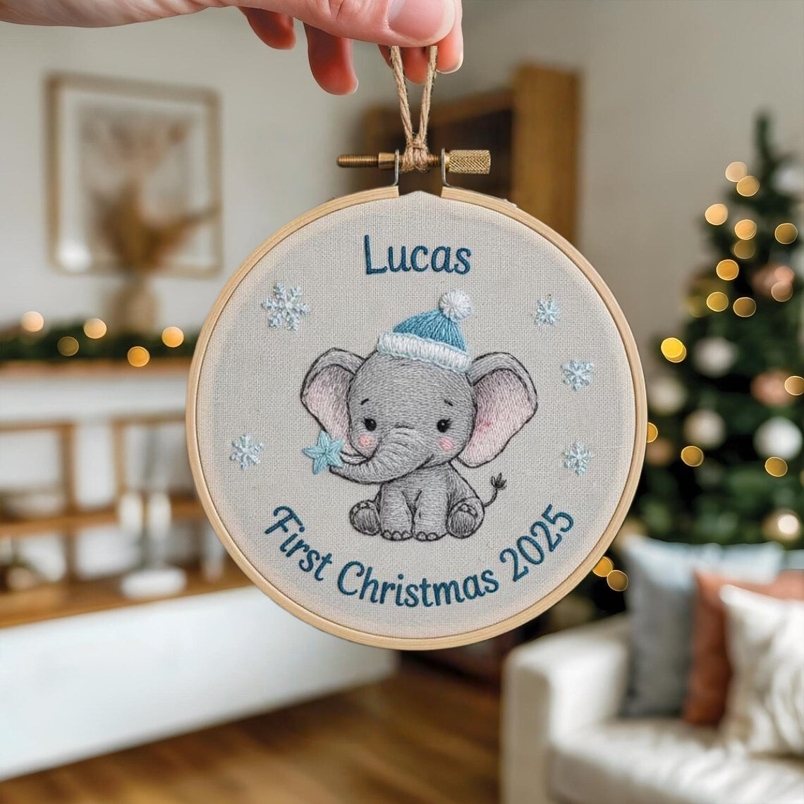 Personalized Baby’s First Christmas Train Embroidered Ornament | Custom Name