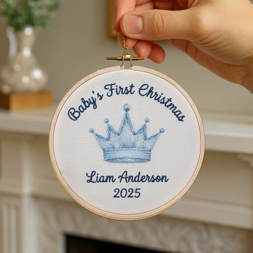 Personalisierter, bestickter Weihnachtsbaumschmuck für Babys ersten Weihnachtsbaum | Individueller Name
