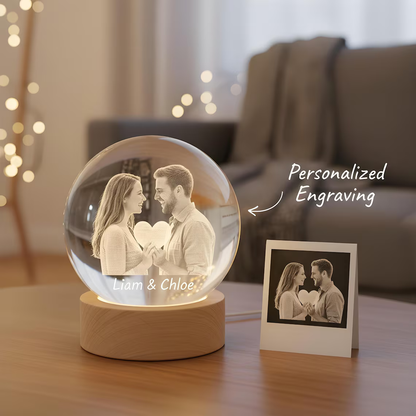 Personalized 2D Photo Crystal Ball Night Light – Engraved LED Lamp