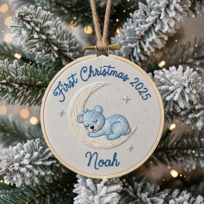Personalized Baby’s First Christmas Train Embroidered Ornament | Custom Name