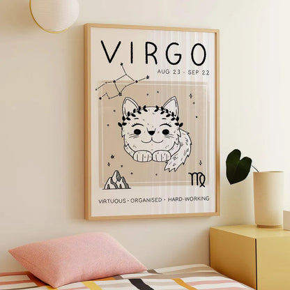 Libra Cat Astrology Print – Boho Zodiac Star Sign Wall Art (Unframed)