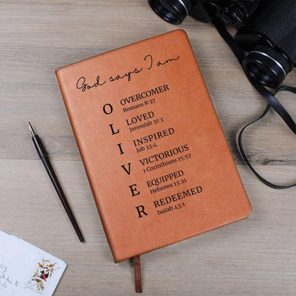 Personalized Christian Leather Journal, Custom Name Faith Notebook