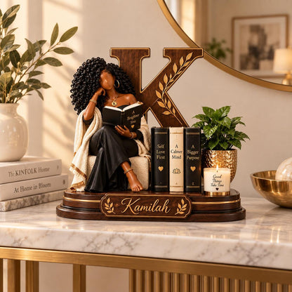 Personalized Black Woman Inspirational Acrylic Desk Sign – Custom Name & Initial