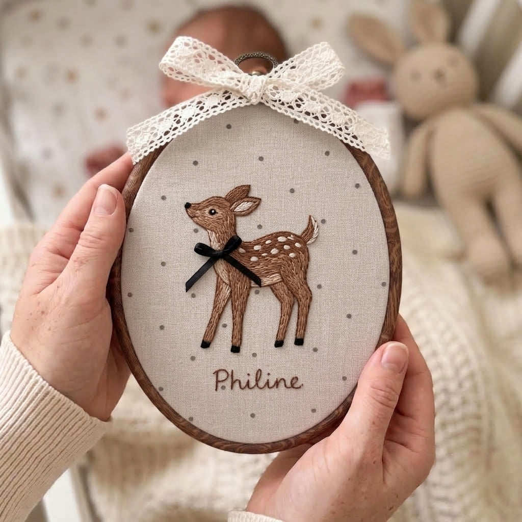 Personalized Baby Name Sign, Embroidered Animal Nursery Decor