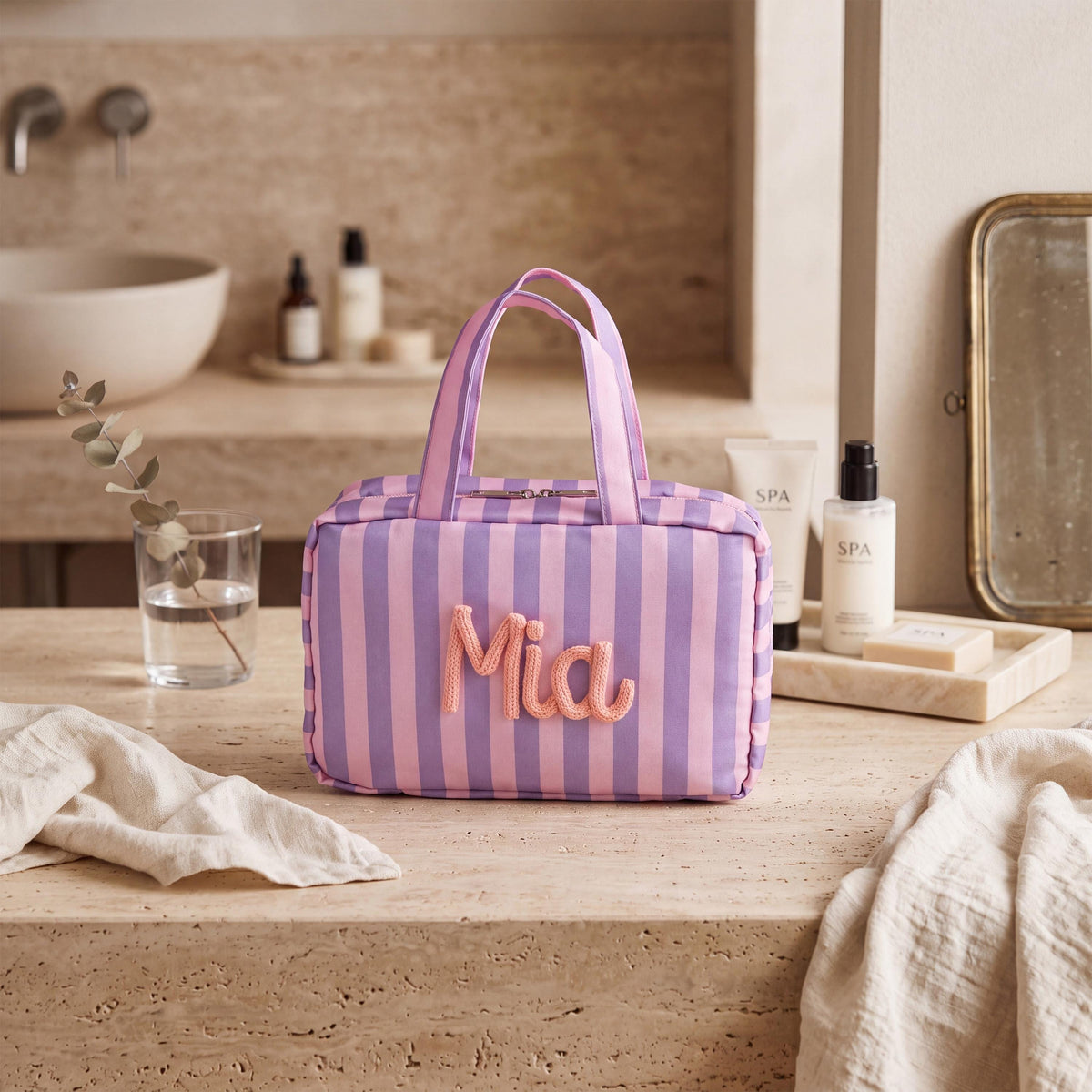 Personalized Hanging Toiletry Bag with Custom Yarn Name