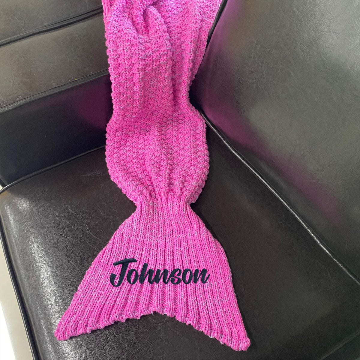 Personalized Mermaid Tail Knit Blanket, Custom Name Embroidery Crochet Blanket