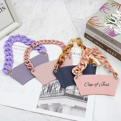 Custom Cup Sleeve with Chain – 9 Colors, Personalized Text