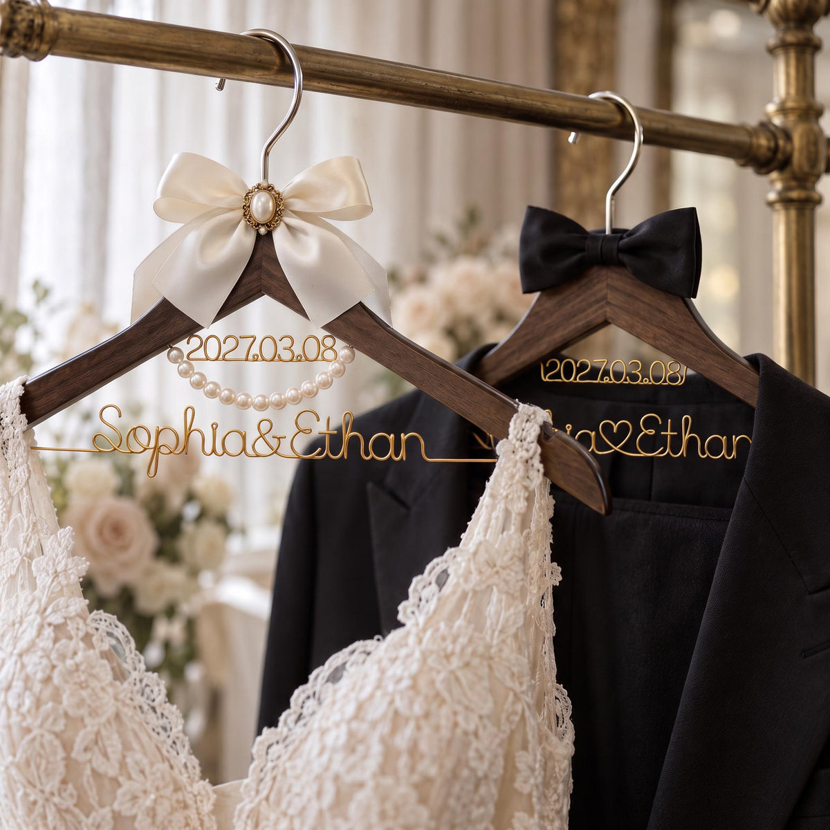 Personalized Wedding Hanger, Custom Bride and Groom Names & Date