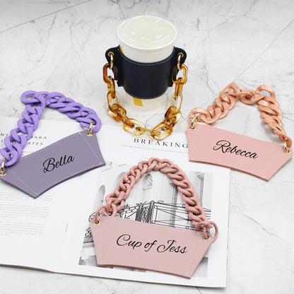 Custom Cup Sleeve with Chain – 9 Colors, Personalized Text