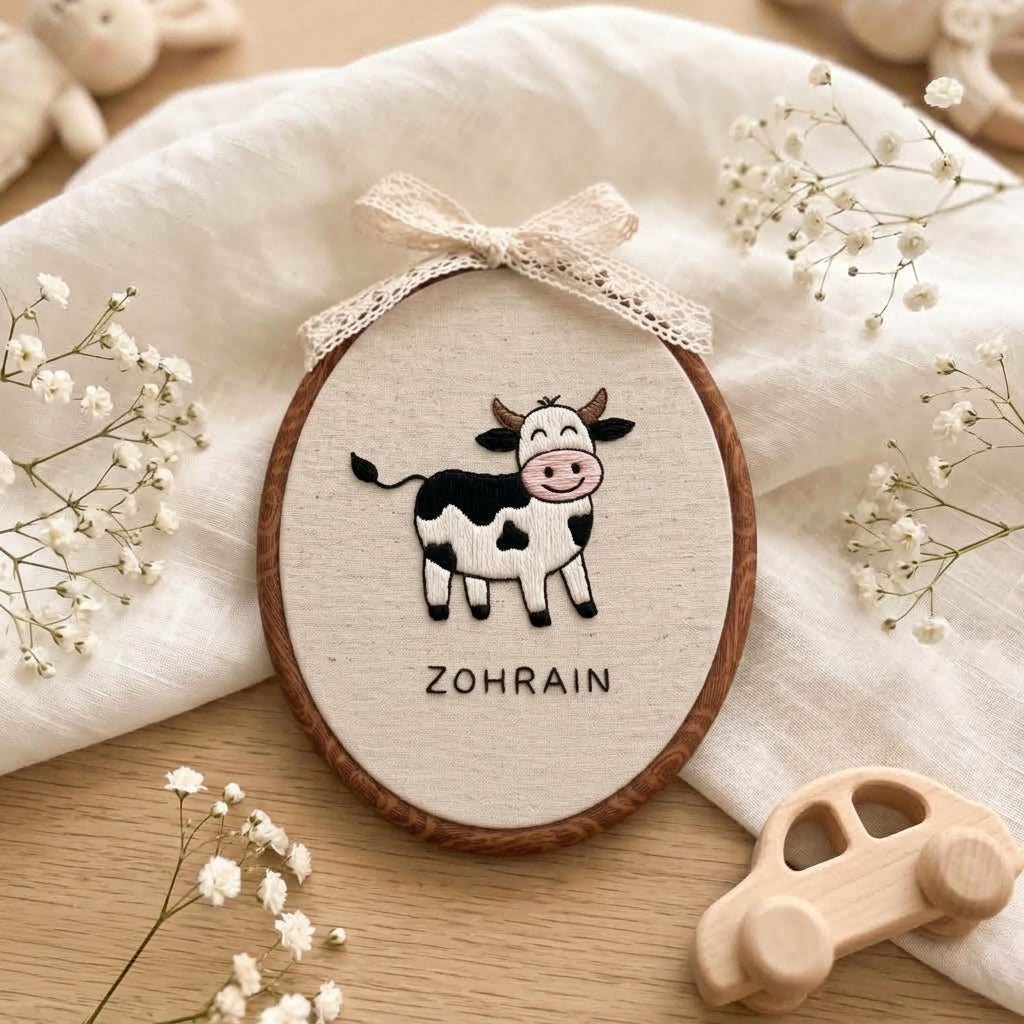 Personalized Baby Name Sign, Embroidered Animal Nursery Decor