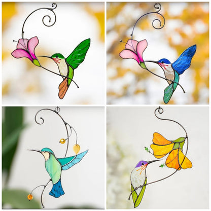 Hummingbird Stained Glass Suncatcher | Handmade Bird Window Decor