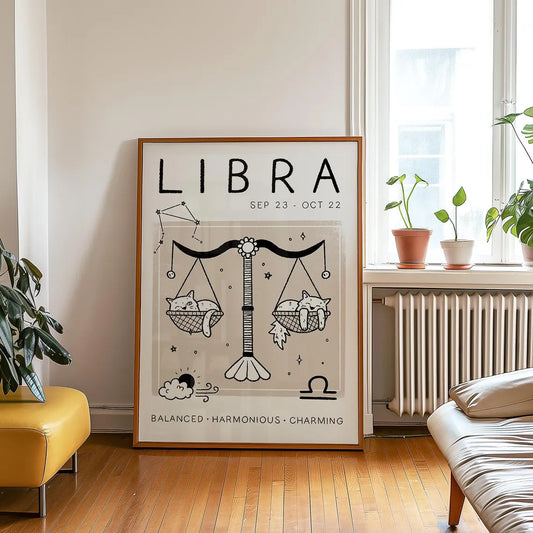 Libra Cat Astrology Print – Boho Zodiac Star Sign Wall Art (Unframed)