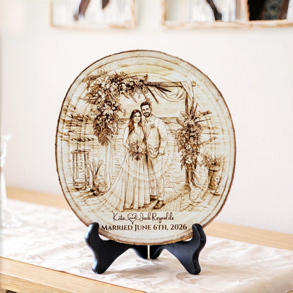 Personalized Couples Portrait Wood Engraving, Engagement Gift