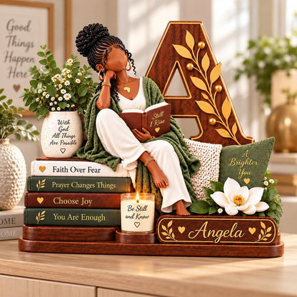 Personalized Black Woman Inspirational Acrylic Desk Sign – Custom Name & Initial