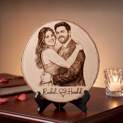 Personalized Couples Portrait Wood Engraving, Engagement Gift