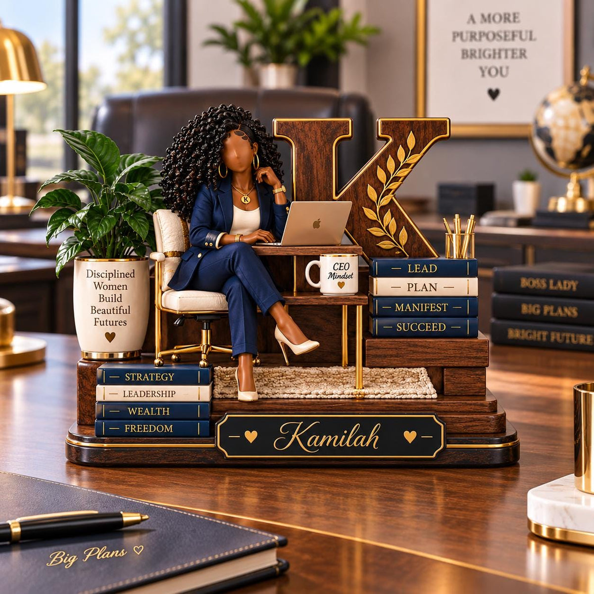 Personalized Black Woman Inspirational Acrylic Desk Sign – Custom Name & Initial