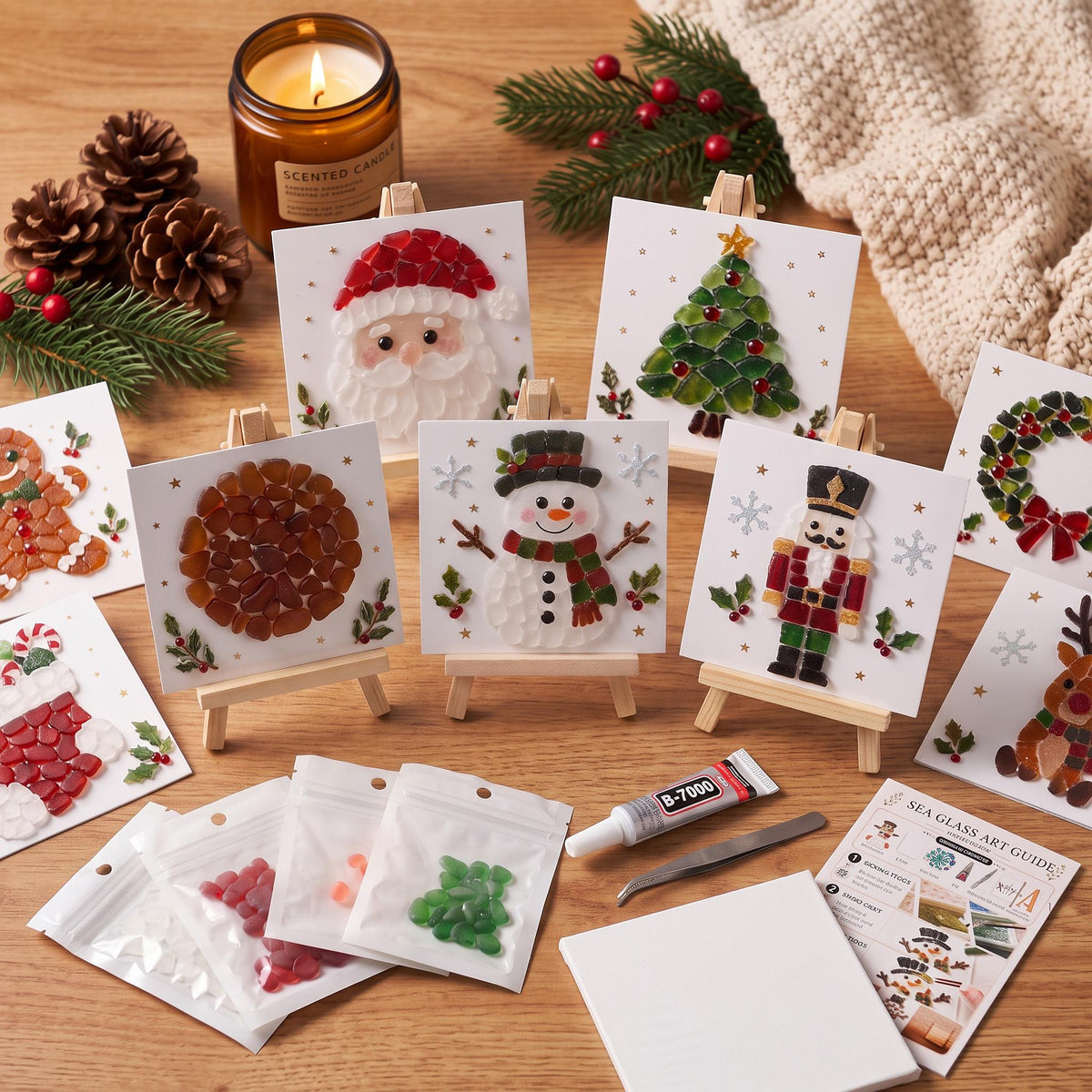 DIY Christmas Sea Glass Mosaic Art Kit | Beginner Craft Set
