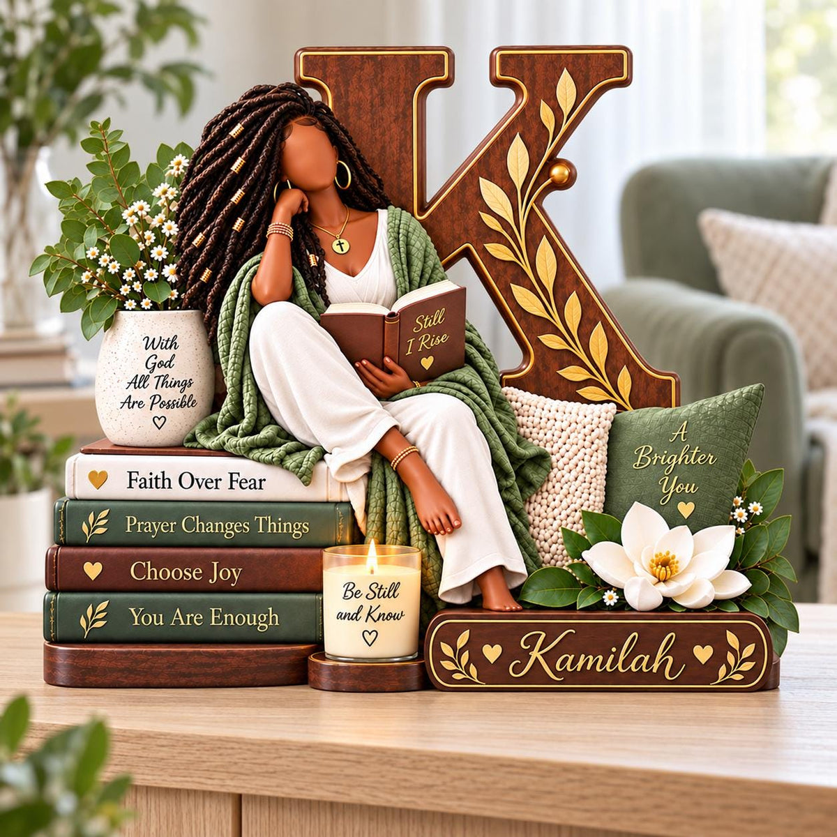 Personalized Black Woman Inspirational Acrylic Desk Sign – Custom Name & Initial