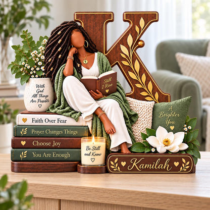 Personalized Black Woman Inspirational Acrylic Desk Sign – Custom Name & Initial