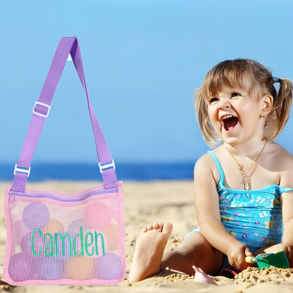 Personalized Name Mesh Seashell Beach Bag for Kids