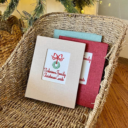 Personalized Christmas Card Photo Album with Embroidered Cover
