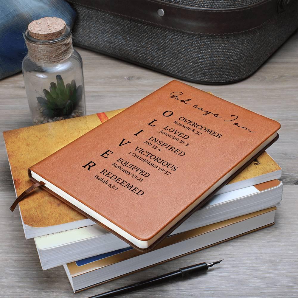 Personalized Christian Leather Journal, Custom Name Faith Notebook