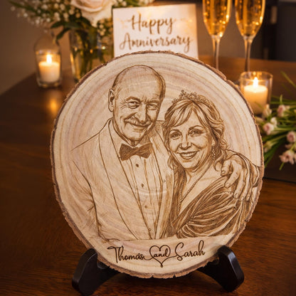 Personalized Couples Portrait Wood Engraving, Engagement Gift