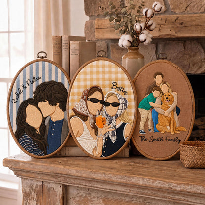 Personalized Photo Embroidered Hoop, Custom Family Portrait Gift