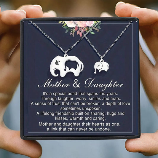 2pc Elephant Pendant Necklace – Mother & Daughter Set for Mother’s Day