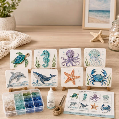 DIY Sea Glass Mosaic Kit | Ocean Animal Craft for Beginners