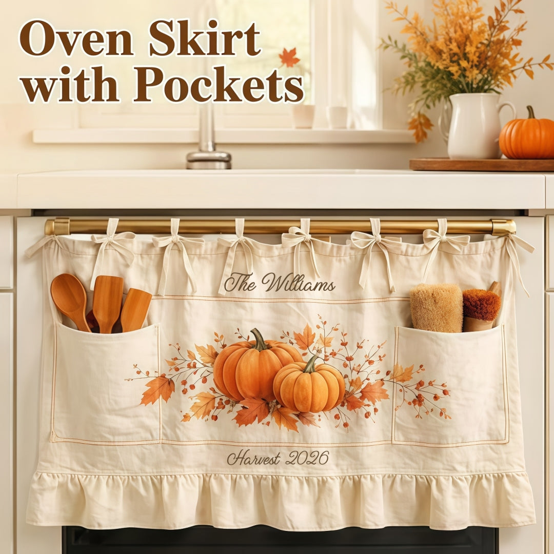 Personalized Fall Oven Skirt with Pockets | Family Name Decor