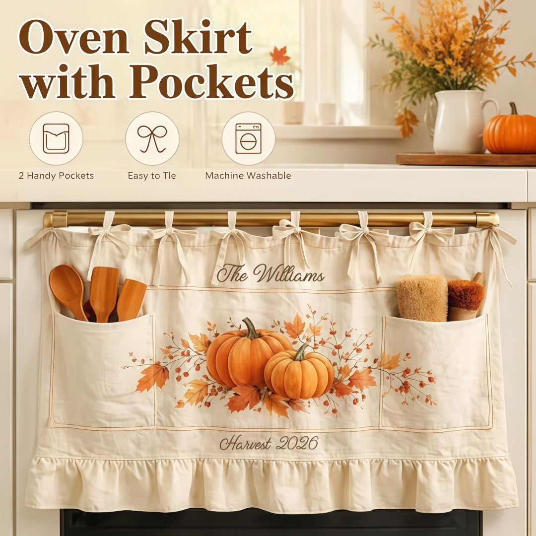 Personalized Fall Oven Skirt with Pockets | Family Name Decor