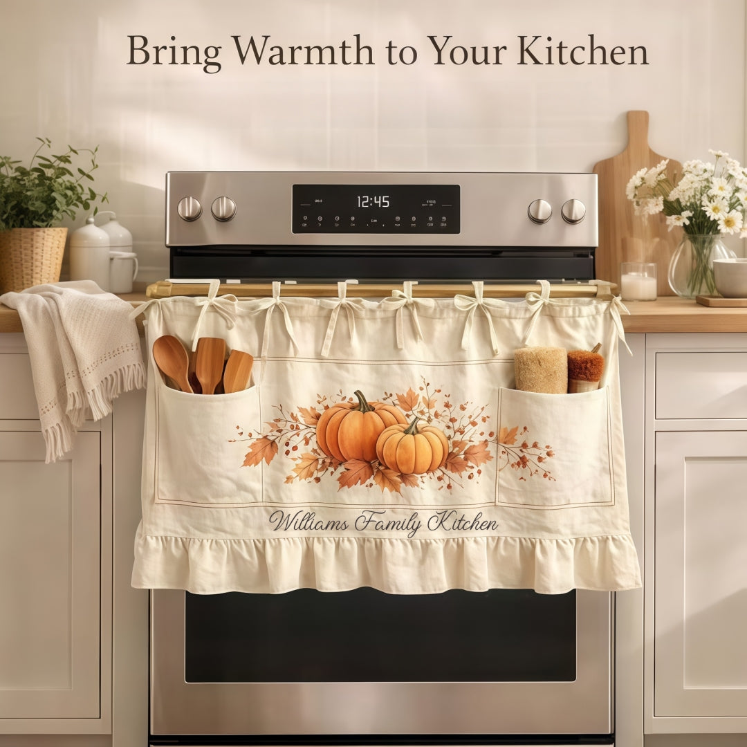 Personalized Fall Oven Skirt with Pockets | Family Name Decor