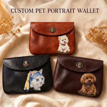 Personalized Pet Portrait Leather Wallet | Dog & Cat Lover Gift