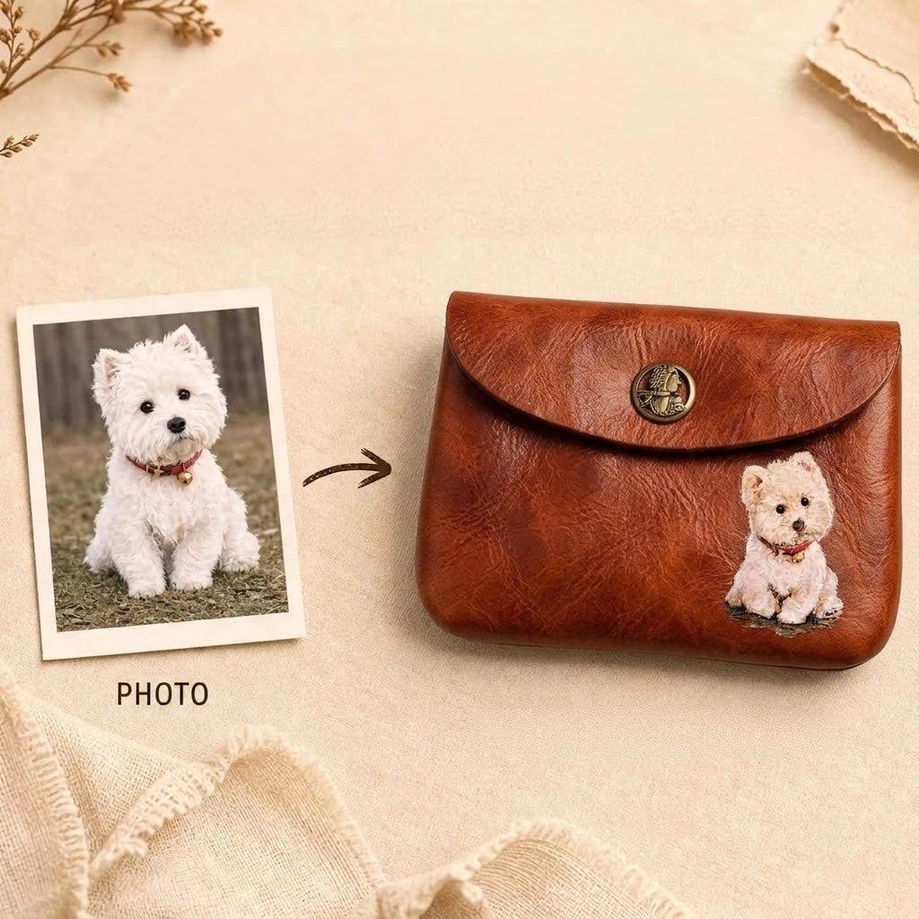 Personalized Pet Portrait Leather Wallet | Dog & Cat Lover Gift