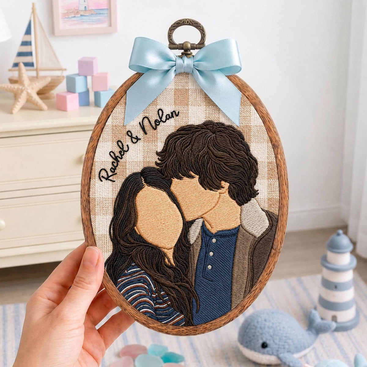 Personalized Photo Embroidered Hoop, Custom Family Portrait Gift