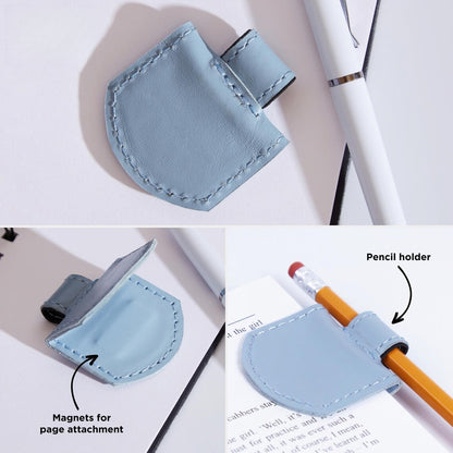 Custom Leather Magnetic Bookmark with Pen Holder – Personalized Gift