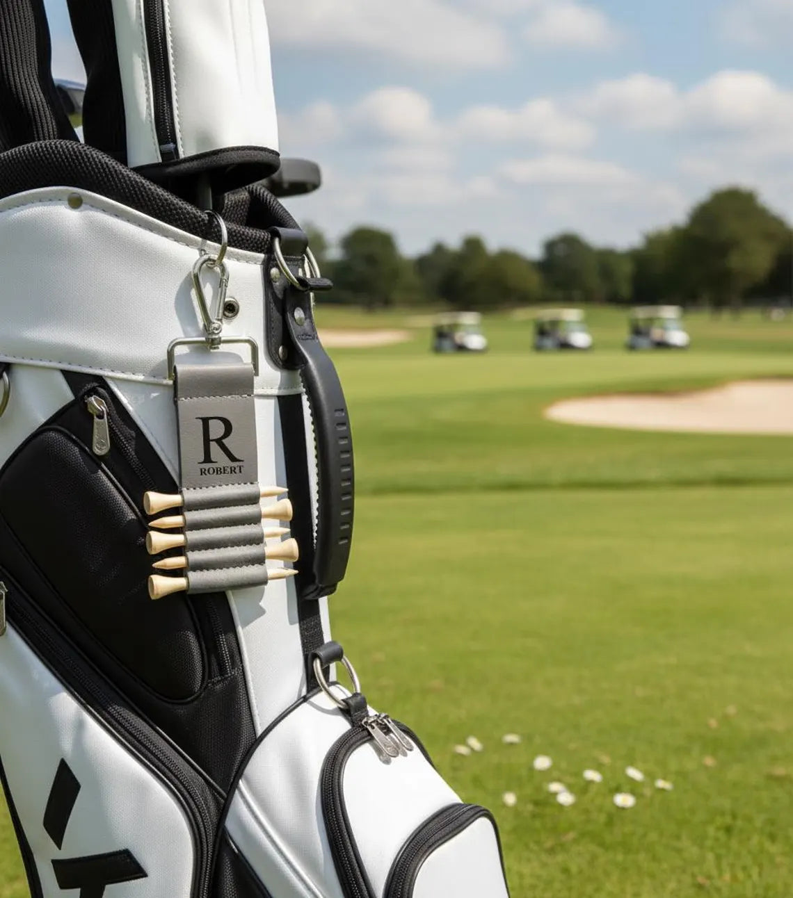 Personalized Leather Golf Bag Tag with Tees | Engraved Golf Gift for Men