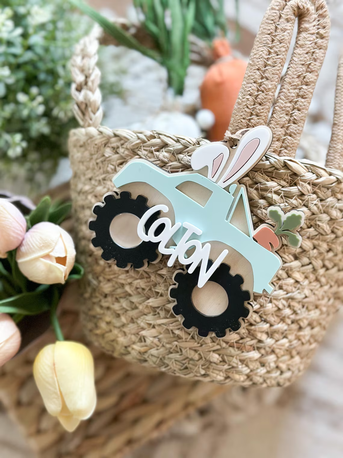 Personalized Easter Basket Bunny Truck Tag for Kids