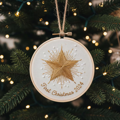Personalisierter, bestickter Weihnachtsbaumschmuck für Babys ersten Weihnachtsbaum | Individueller Name