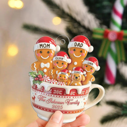 Personalized Gingerbread Family Ornament with Pets – Custom Names